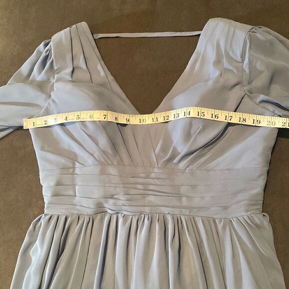 Women’s V-Neck Chiffon Full Length Bridesmaid Dress Corset Back Leg Slit Size 14 - Picture 11 of 13